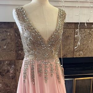 Hebeos Size 2 Elegant Pink and Silver Embellished Dress CLASSY